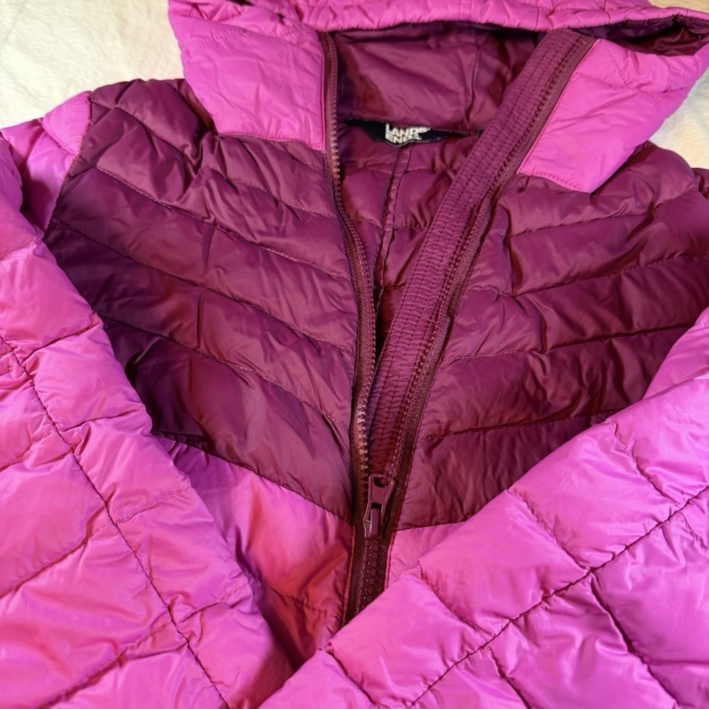 Lands' End Puffer Jacket Women XS Purple Pink Packable Hooded Outerwear EUC